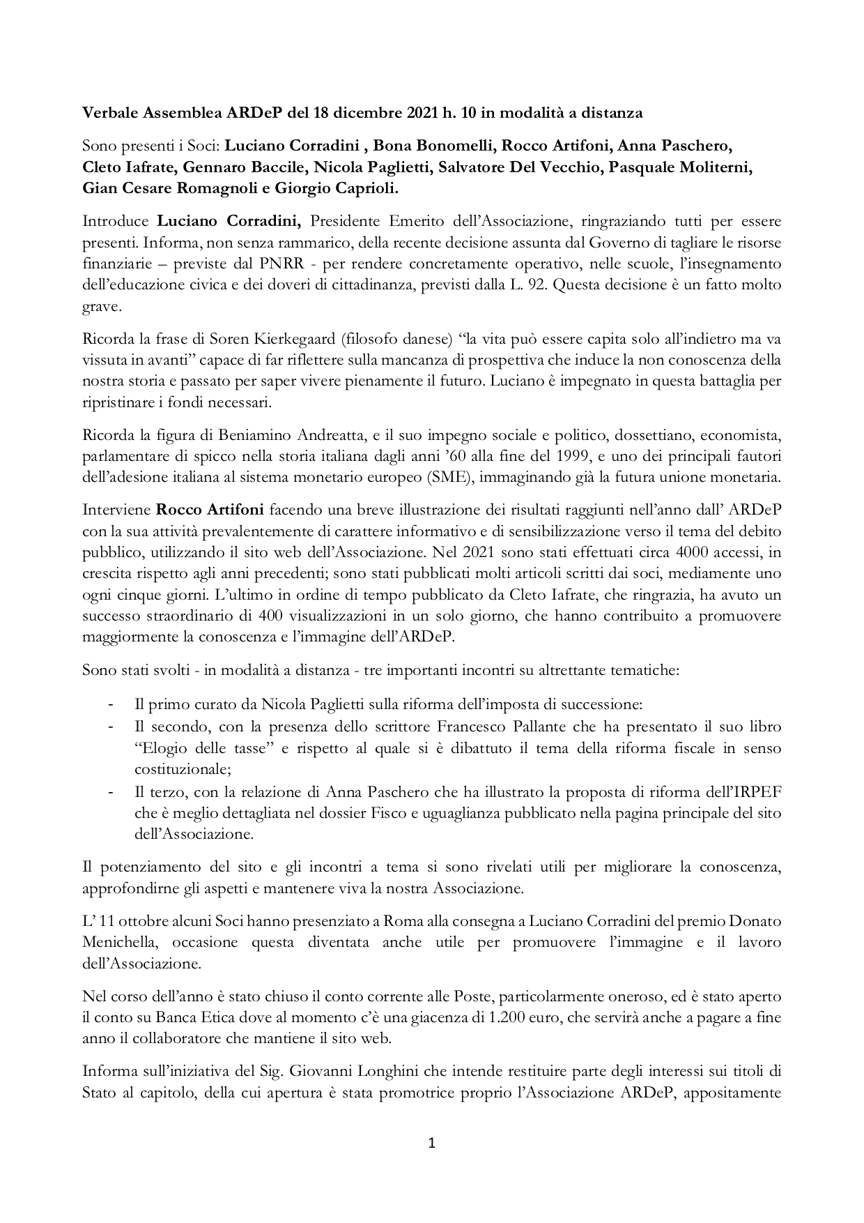 Verbale Assemblea ARDEP del 18 dicembre 2021